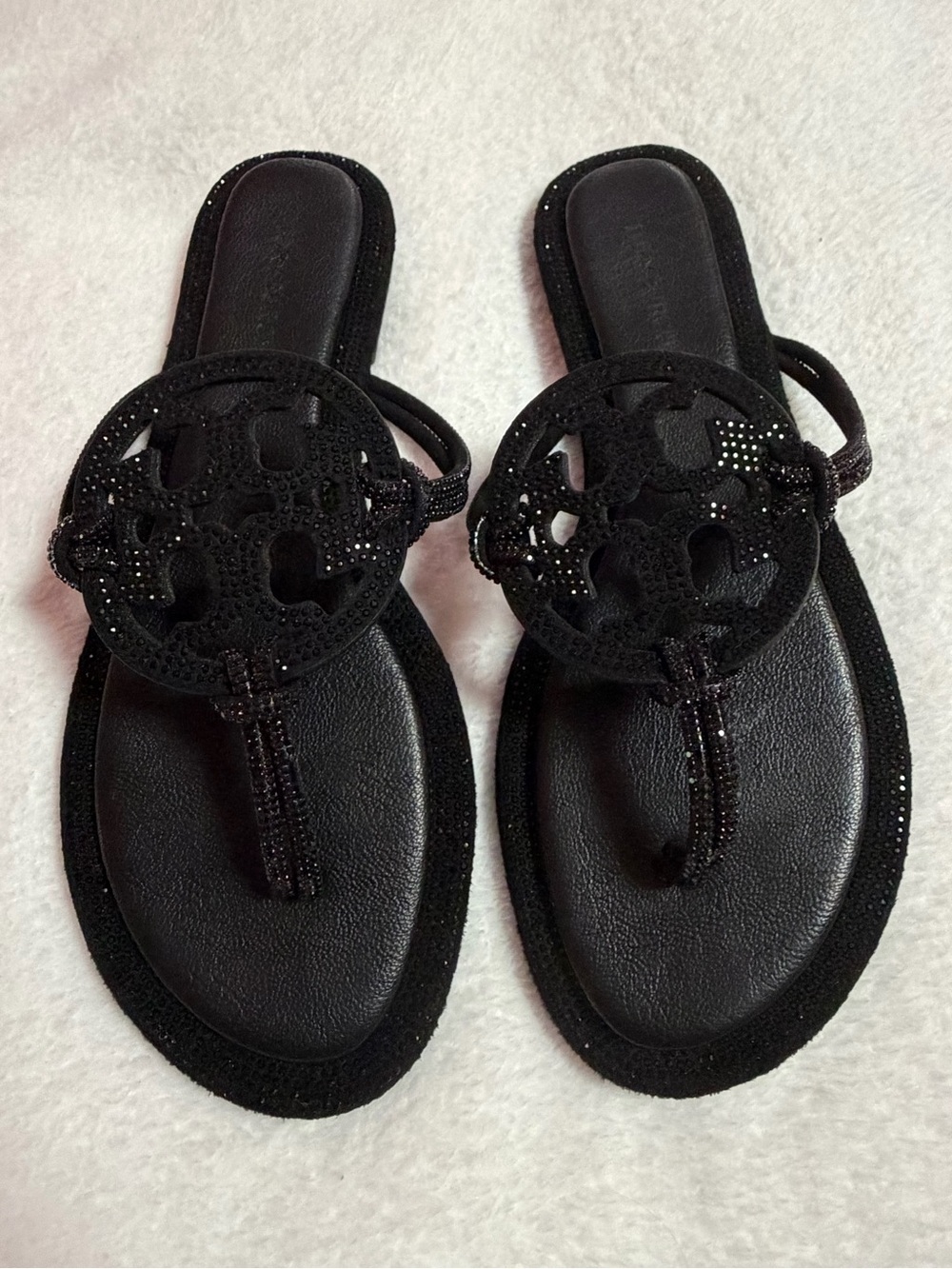 Black Women's Embellished Thong Sandals - Sleek Slide Style